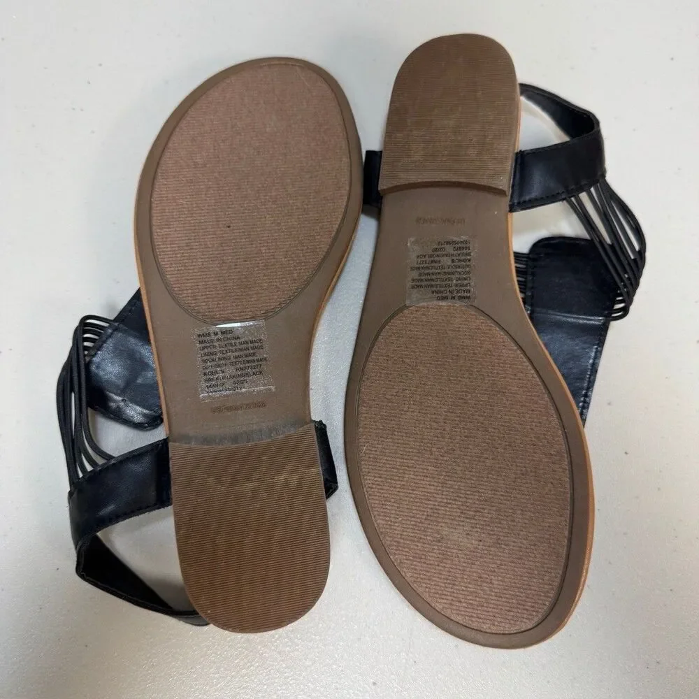 Embellished Black Sandals Women Medium 7.5 - 8.5 Thong Shoes Gladiator Flip Flop